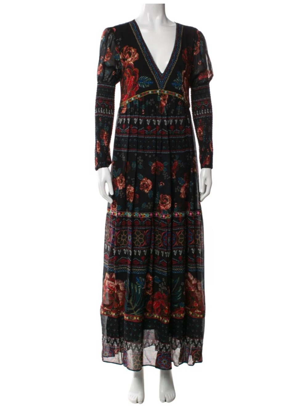 FARM Rio Black Floral V-Neck Maxi Dress